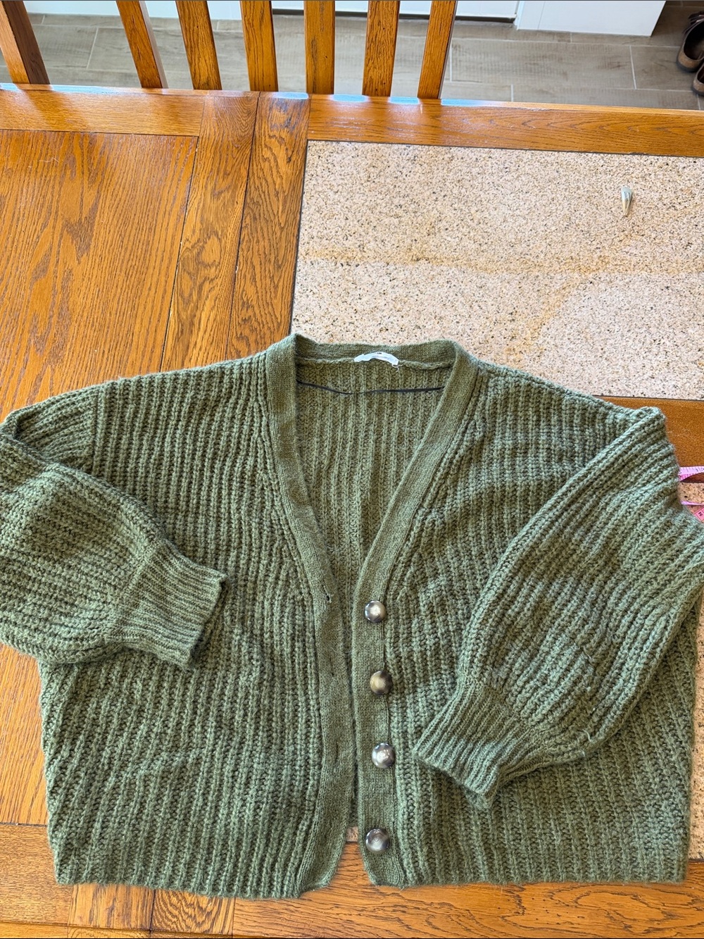Double Zero Mystical Medium Olive Green Chunky Knit Cardigan